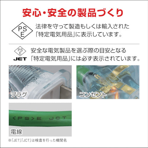 ハタヤ　２Ｐ接地付延長コード　１０ｍ　アースグリーン