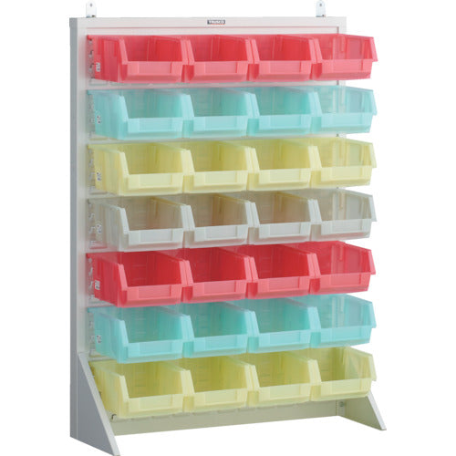 ＴＲＵＳＣＯ　パネルコンテナラック　片面式・床置タイプ・コンテナ半透明仕様　９１０×３２０×Ｈ１２４０　ホワイト　大×２８