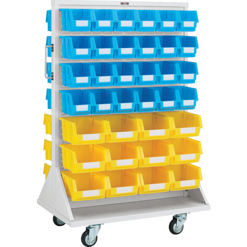 ＴＲＵＳＣＯ　パネルコンテナラック　９１０Ｘ６００ＸＨ１４２０　両面式車輪付　中Ｘ４８　大Ｘ２４