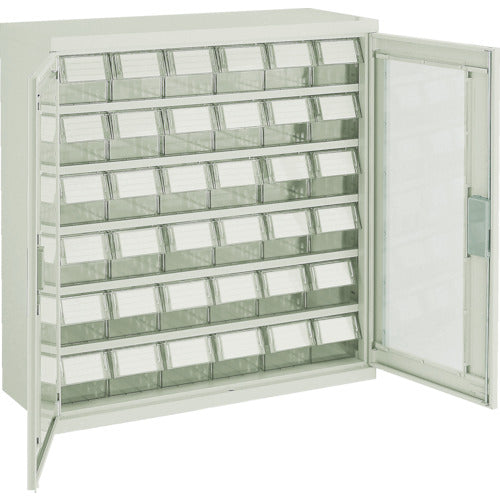 ＴＲＵＳＣＯ　コンテナラックケース　バンラックケース　Ｌ型　両開き扉　透明引出小Ｘ３６個　透明