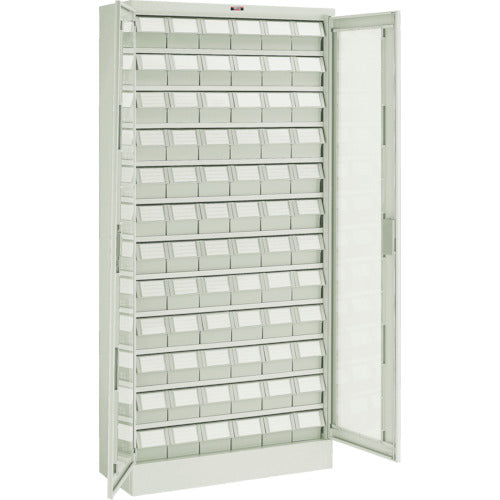 ＴＲＵＳＣＯ　コンテナラックケース　バンラックケース　Ｌ型　両開き扉　ＮＧ引出小Ｘ７２個　ネオグレー