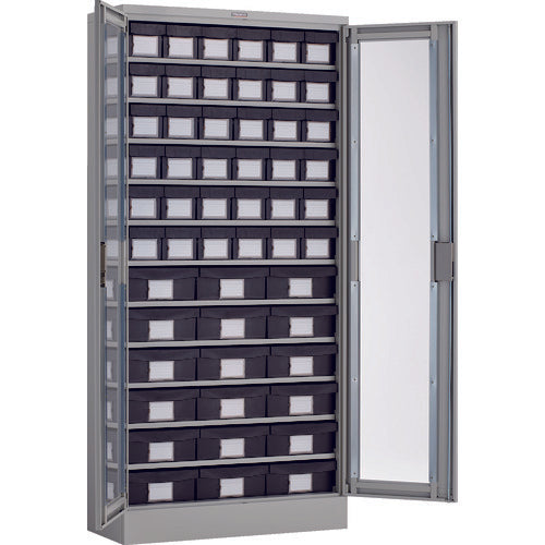 ＴＲＵＳＣＯ　コンテナラックケース　バンラックケース　Ｍ型　両開き扉　導電引出小Ｘ３６個　大Ｘ１８個　Ｈ１７９０