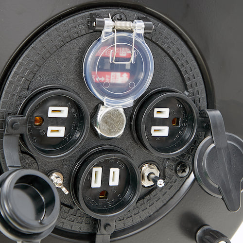 ＴＲＵＳＣＯ　光るドラムリール　防雨防塵型１００Ｖ　温度センサー付　アース付　過負荷漏電保護兼用ブレーカー付　３０ｍ