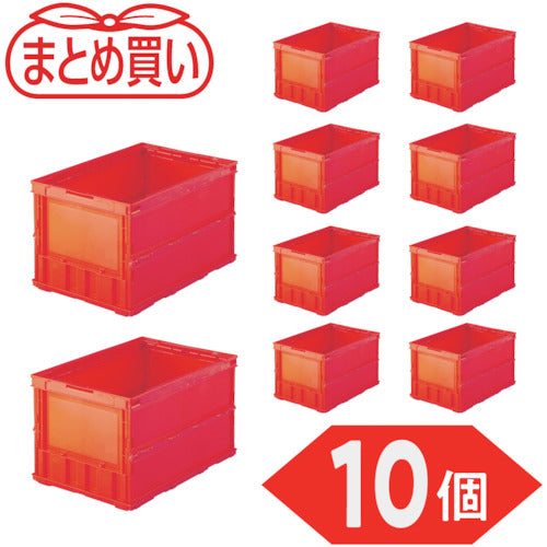 ＴＲＵＳＣＯ　【まとめ買い】オリコン　薄型折りたたみコンテナ　５０Ｌ　レッド　１０個