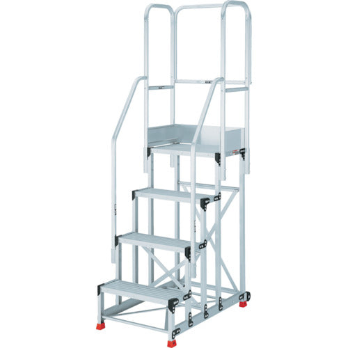 ＴＲＵＳＣＯ　アルミ製作業用踏台　５段　高さ１．５ｍ　天板寸法１０００×４００　段高３００ｍｍ　フルセット手すり付き