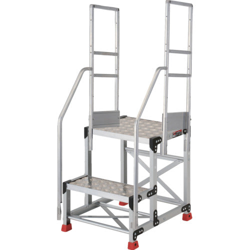 ＴＲＵＳＣＯ　アルミ製作業用踏台　縞板タイプ　２段　高さ０．５ｍ　天板寸法５００×４００　段高２５０ｍｍ　階段両手すり付き