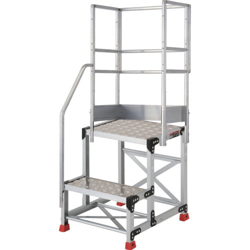 ＴＲＵＳＣＯ　アルミ製作業用踏台　縞板タイプ　２段　高さ０．７ｍ　天板寸法５００×４００　段高３５０ｍｍ　階段片手すり天場三方付き