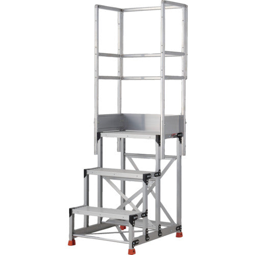 ＴＲＵＳＣＯ　アルミ製作業用踏台　縞板タイプ　３段　高さ０．７５ｍ　天板寸法６００×４００　段高２５０ｍｍ　天場三方手すり付き