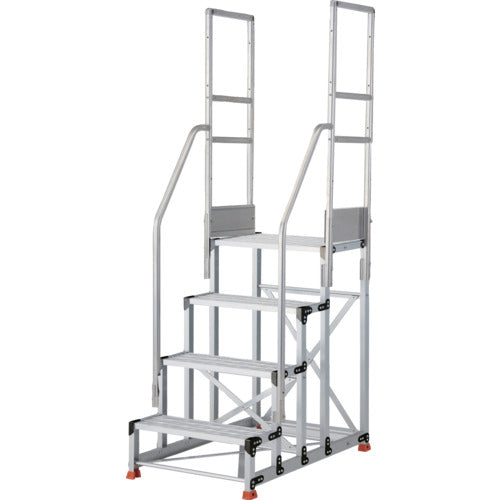 ＴＲＵＳＣＯ　アルミ製作業用踏台　縞板タイプ　４段　高さ１．２ｍ　天板寸法６００×４００　段高３００ｍｍ　階段両手すり付き