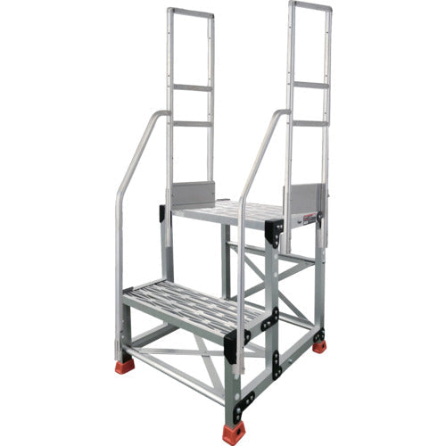 ＴＲＵＳＣＯ　アルミ製作業用踏台　グレーチングタイプ　２段　高さ０．５ｍ　天板寸法５００×４００　段高２５０ｍｍ　階段両手すり付き