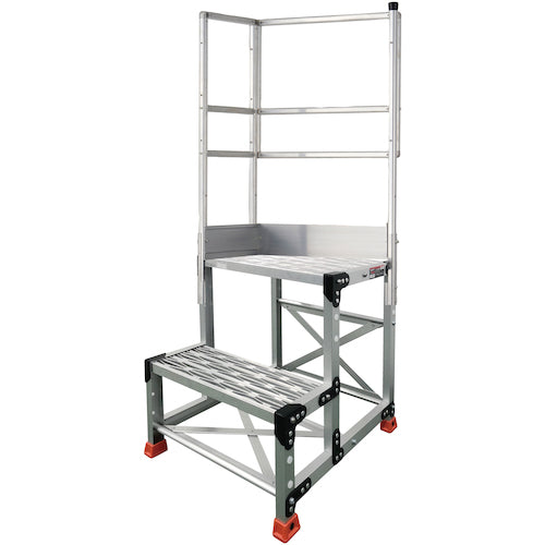 ＴＲＵＳＣＯ　アルミ製作業用踏台　グレーチングタイプ　２段　高さ０．６ｍ　天板寸法６００×４００　段高３００ｍｍ　天場二方手すり付き