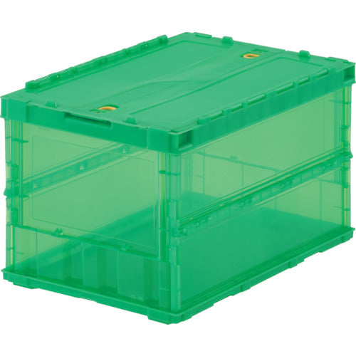 ＴＲＵＳＣＯ　オリコン　薄型折りたたみコンテナ　スケルコン　５０Ｌ　ロックフタ付　透明グリーン　緑