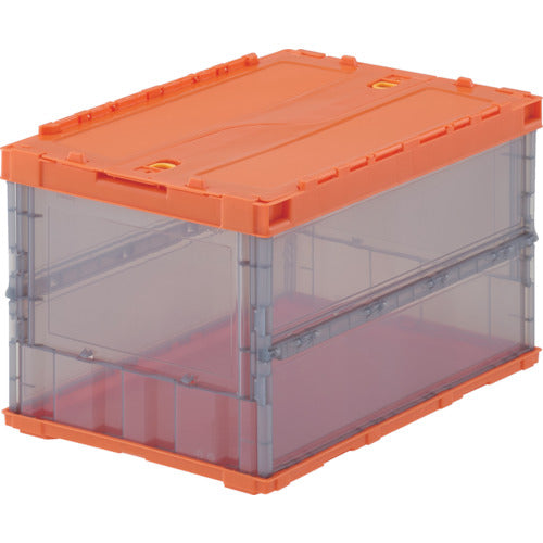 ＴＲＵＳＣＯ　オリコン　薄型折りたたみコンテナ　スケルコン　５０Ｌ　ロックフタ付　オレンジ／透明ブラック　オレンジツートン