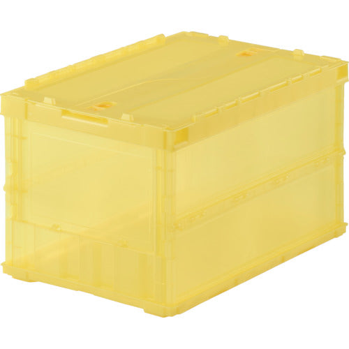 ＴＲＵＳＣＯ　オリコン　薄型折りたたみコンテナ　スケルコン　５０Ｌ　ロックフタ付　透明イエロー　黄