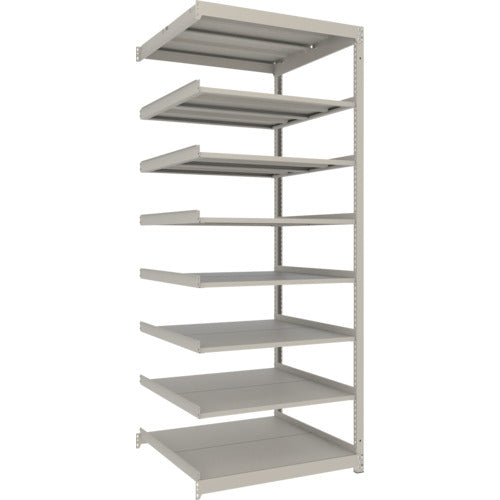 ＴＲＵＳＣＯ　スチールラック　薄板ラック（棚板分割タイプ、耐荷重１００Ｋｇ）９００×８７５×Ｈ２１００　８段連結　　ネオグレー