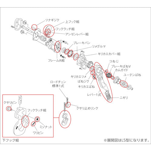 【キトー レバーブロックL5形（0.8t/1t/1.6t/2.5t）用】キリカエバネ